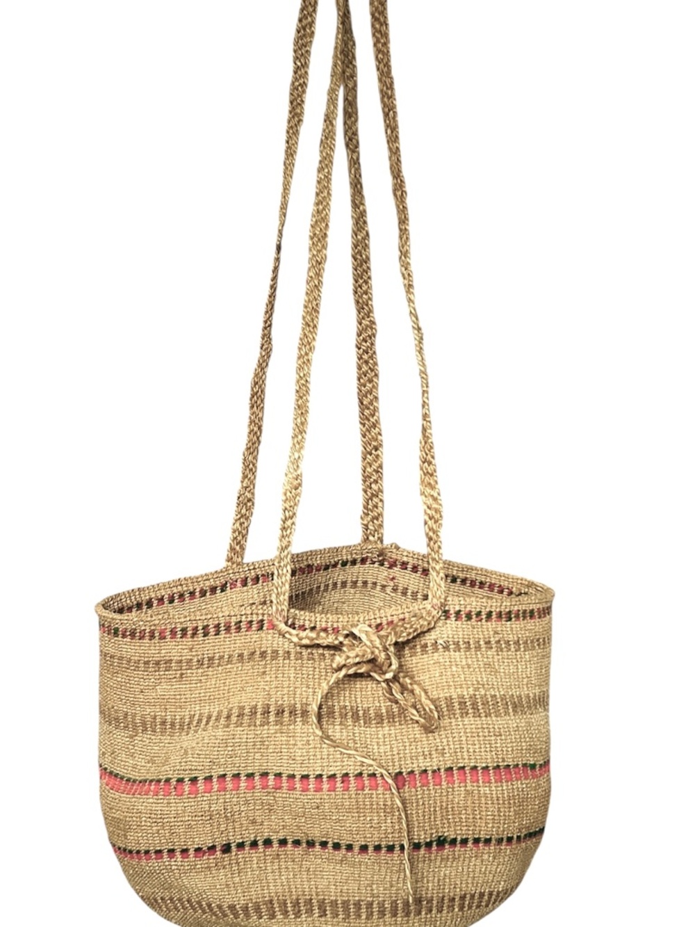 Bag Boho Chic Woven Sisal Shoulder Round Market Tote Double Long Straps Open Top